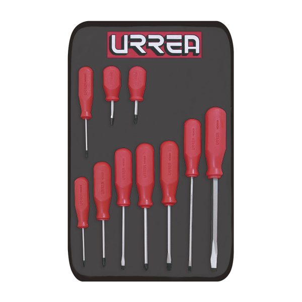 JBU03 - Juego de destornilladores con mango rojo, combinados, 10 piezas en estuche Urrea