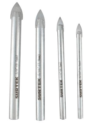 JBVS4 - Juego de brocas para vidrios y azulejos de acero con cabeza de carburo de tungsteno, 4 pz Surtek