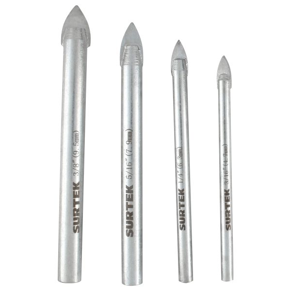 JBVS4 - Juego de brocas para vidrios y azulejos de acero con cabeza de carburo de tungsteno, 4 pz Surtek