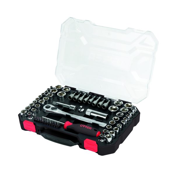 JCD01.jpg JCD01 - Juego de dados y accesorios cuadro de 1/4" y 3/8" combinado, 63 piezas Urrea