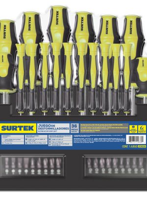 JDB36 - Juego de destornilladores con mango bimaterial combinados, 36 piezas en rack Surtek