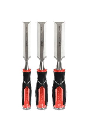 JFO3 - Juego de formones para madera con mango bimaterial 1/4", 1/2" y 3/4", 3 piezas Urrea