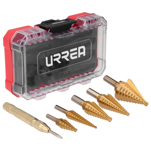JIM8 - Juego de brocas escalonadas y punzón central automático, 6 piezas Urrea