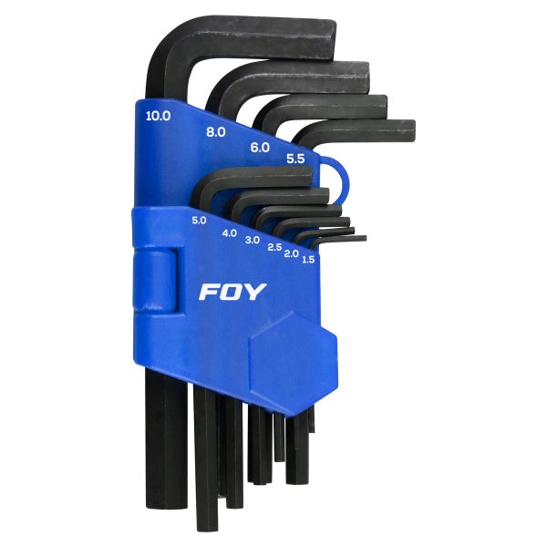 JLL10M - Juego de llaves hexagonales tipo "L", métricas, 10 piezas en rack Foy