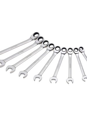 JLMC9R.jpg JLMC9R - Juego de llaves combinadas pulido espejo de matraca spline rev en pulg,9 pz en caja plást Urrea