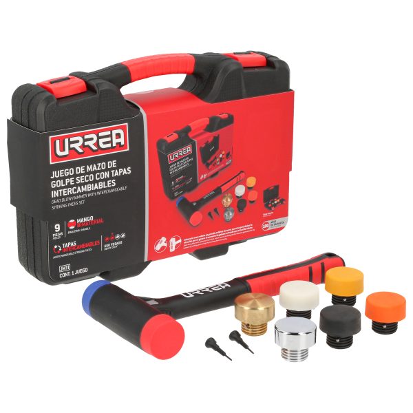 JMTI - Juego de mazo de golpe seco con mango Rubber grip tapas intercambiables 16 oz, 9 piezas Urrea