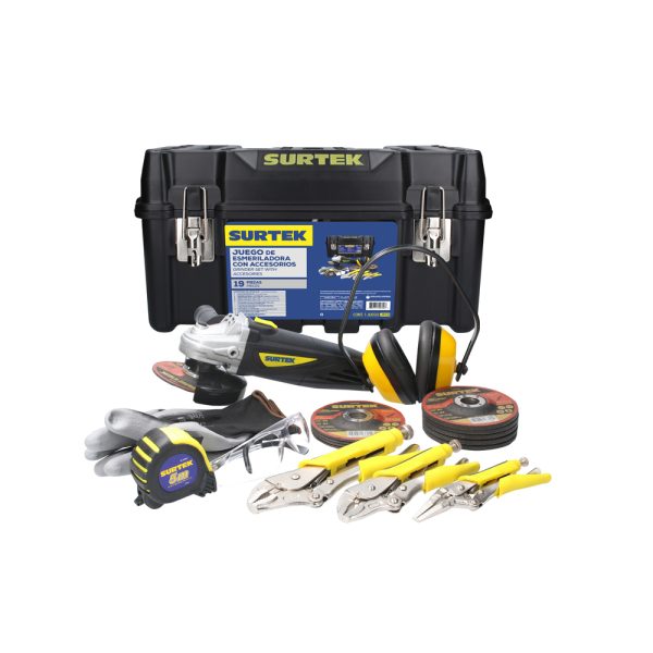 JP19 - Juego combinado de herramienta con esmeriladora 19 piezas, con caja plástica Surtek