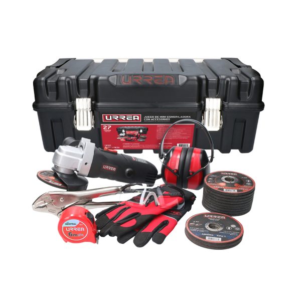 JP27 - Juego de mini esmeriladora con accesorios 27 piezas, con caja plástica Urrea