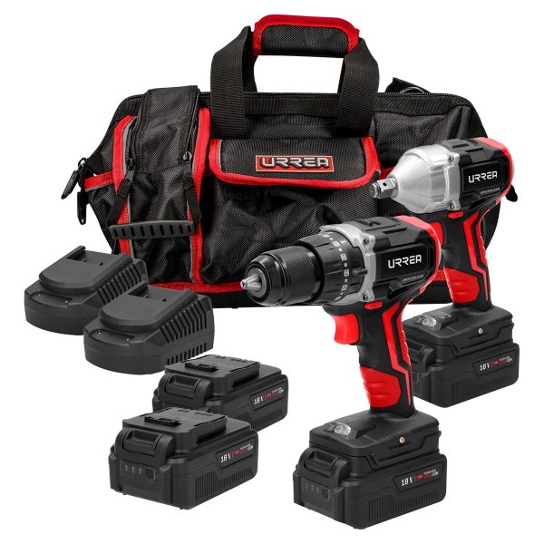 JPI05 - Juego de rotomartillo y pistola de impacto a batería Li-ion 18 V, 3 piezas en maleta Urrea