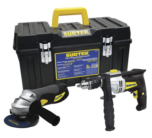 JPS01 - Juego combinado de herramienta con rotomartillo y esmeriladora 3 piezas, caja plástica Surtek