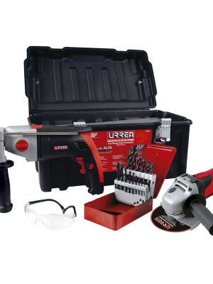 JPU02 - Juego de rotomartillo y esmeriladora angular con accesorios 24 piezas, con caja plástica Urrea