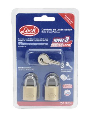 L20S25EB - Juego de candados de latón cortos 25 mm, llave estándar, 2 piezas Lock