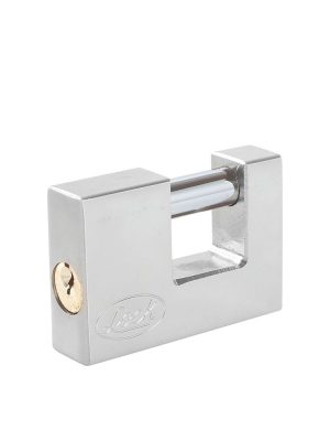 L22C80ECSB - Candado de acero para cortina metálica 80 mm, cromo satinado, llave estándar Lock
