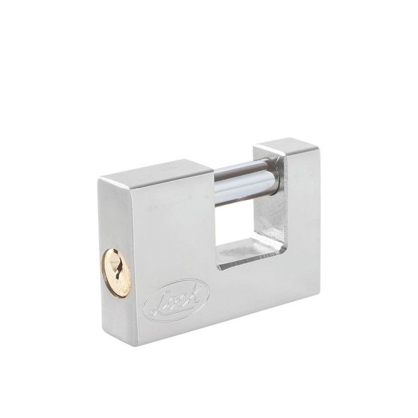 L22C80ECSB - Candado de acero para cortina metálica 80 mm, cromo satinado, llave estándar Lock
