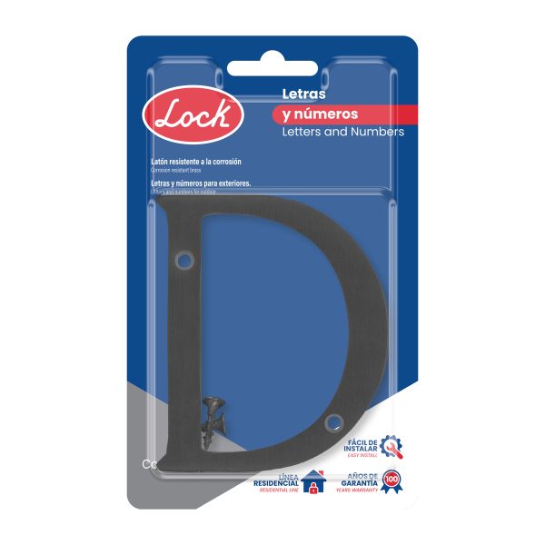 L71DN - Letra D slim 4" negro Lock