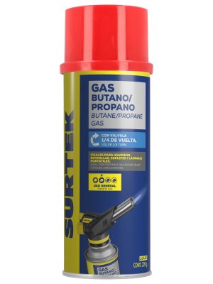 LGAES - Lata de gas butano/propano con válvula 1/4 de vuelta 220 g Surtek
