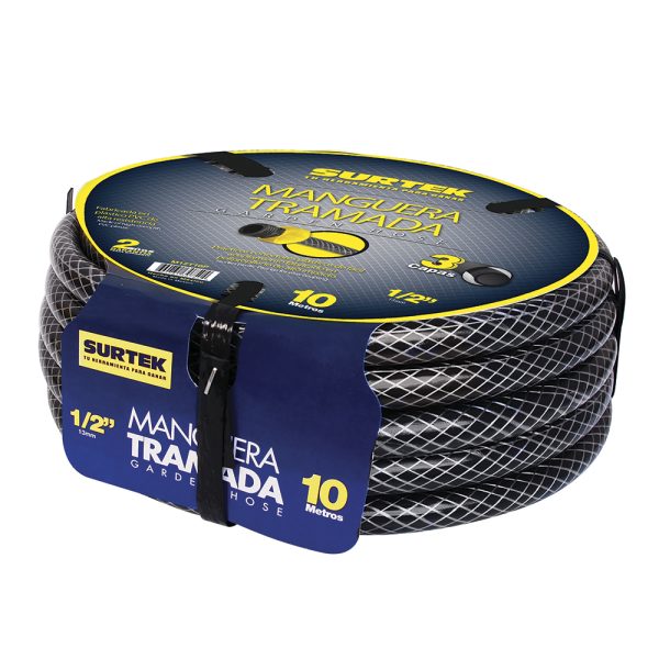 M12T10P - Manguera para jardín tramada gris con conector plásticos 1/2", 10 m Surtek