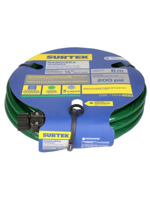 M12T6.jpg M12T6 - Manguera para jardín tramada verde con conector plástico 1/2", 6 m Surtek