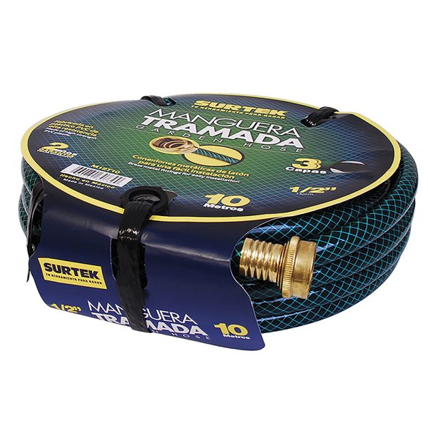 M58T15.jpg M58T15 - Manguera para jardín tramada verde con conector metálico 5/8", 15 m Surtek