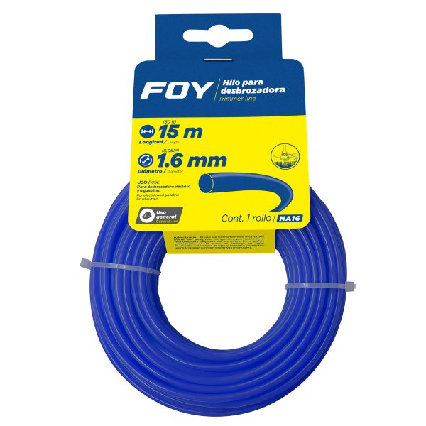NA16_e.jpg NA16 - Nailon redondo para desbrozadora en tarjeta, 1.6 mm x 15 m Foy