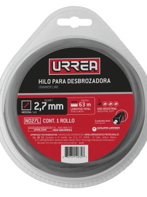 ND27L_e.jpg ND27L - Nailon cuadro dual para desbrozadora doble blister, 2.7 mm x 63 m Urrea