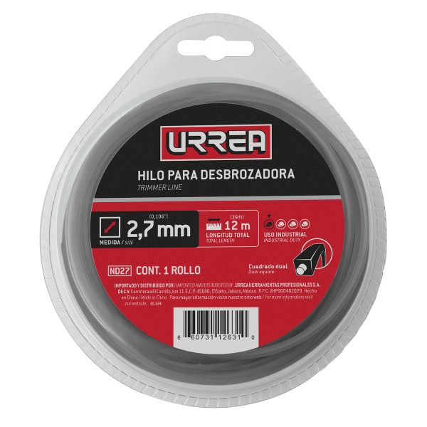 ND27_e.jpg ND27 - Nailon cuadro dual para desbrozadora doble blister, 2.7 mm x 12 m Urrea