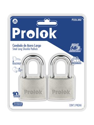P22L382 - Juego de candados de acero largos 38 mm, llave estándar, 2 piezas Prolok
