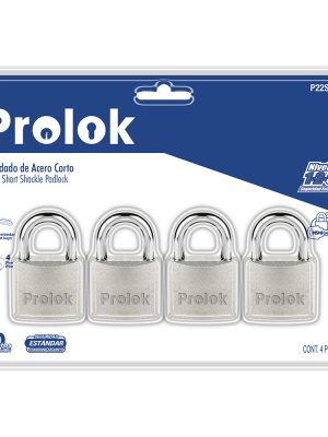 P22S384.jpg P22S384 - Juego de candados de acero cortos 38 mm, llave estándar, 4 piezas Prolok