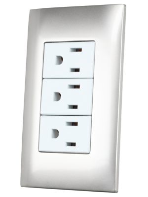 P428P - Placa 3 contactos 1/3, línea Americana, color plata Surtek