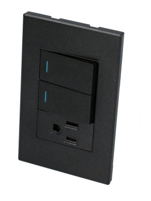 P626N - Placa 2 Interruptor 1 contacto 1/3, línea Premium, color negro Surtek