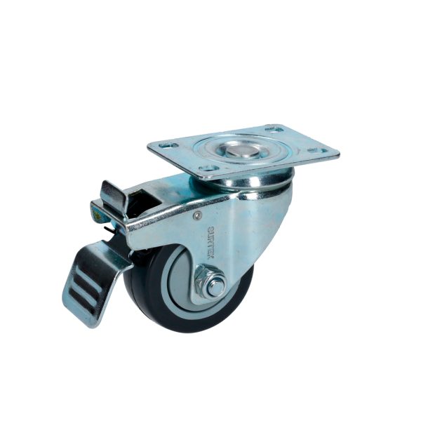 RG7B - Rodaja de poliuretano negro giratoria con freno 3" Surtek