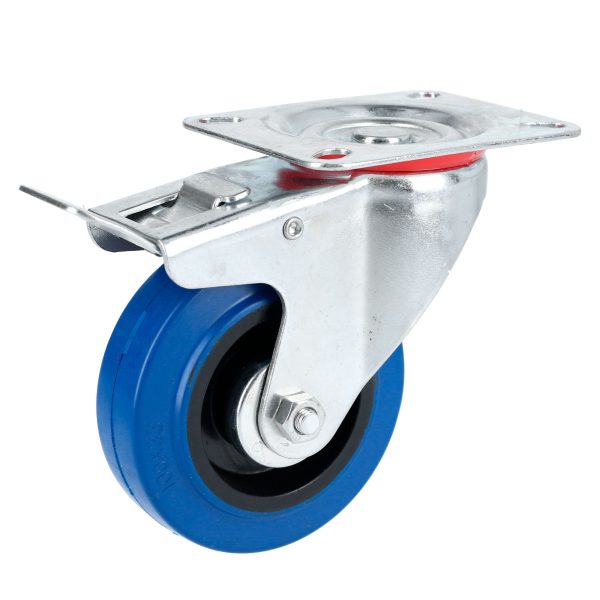 RGO10B.jpg RGO10B - Rodaja de goma elástica giratoria con freno azul 4" Surtek