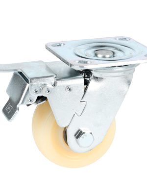 RN10B - Rodaja de polipropileno blanca giratoria con freno 4" Surtek