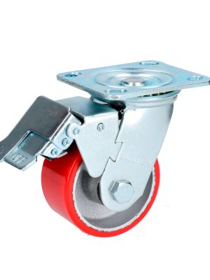 RP10B.jpg RP10B - Rodaja de fierro con poliuretano rojo giratoria con freno 4" Surtek