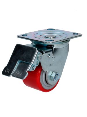 RP7B - Rodaja de fierro con poliuretano rojo giratoria con freno 3" Surtek