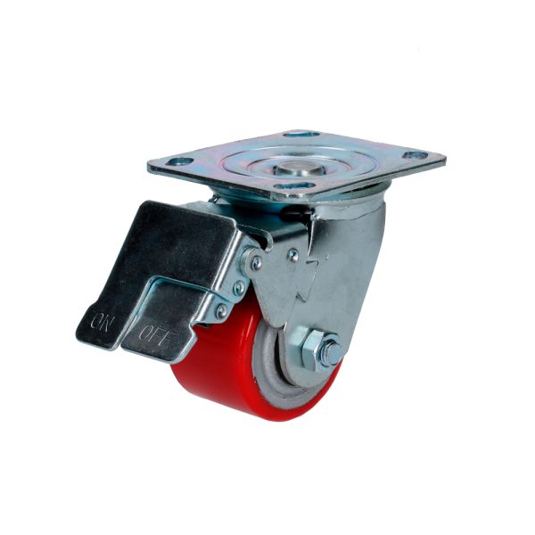 RP7B.jpg RP7B - Rodaja de fierro con poliuretano rojo giratoria con freno 3" Surtek