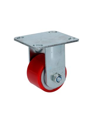 RP7F - Rodaja de fierro con poliuretano rojo fija 3" Surtek