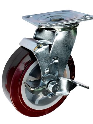 RPU12B - Rodaja de poliuretano marrón giratoria con freno 5" Surtek