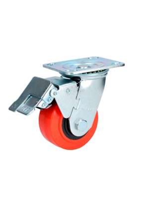 RR10B.jpg RR10B - Rodaja de poliuretano rojo giratoria con freno 4" Surtek