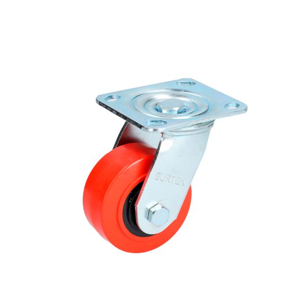 RR10G - Rodaja de poliuretano rojo giratoria 4" Surtek