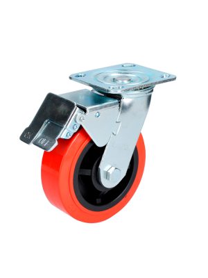 RR15B.jpg RR15B - Rodaja de poliuretano rojo giratoria con freno 6" Surtek