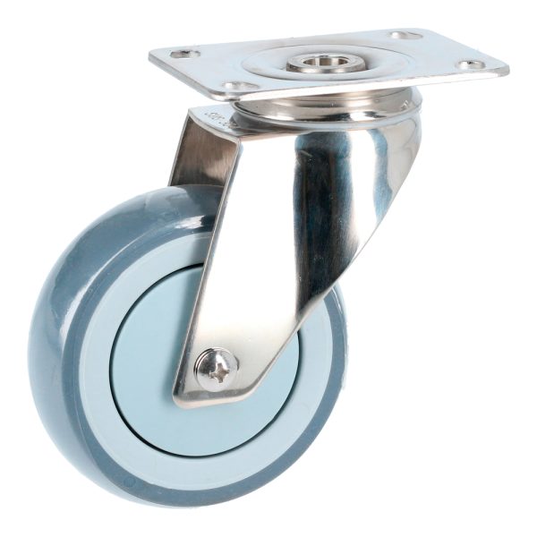 RTI10G.jpg RTI10G - Rodaja de TPR gris con herrajes de acero inoxidable giratoria 4" Surtek