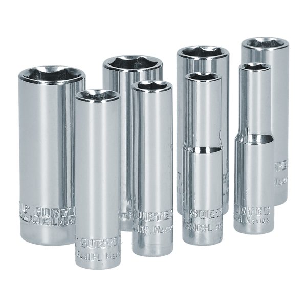 S13S.jpg S13S - Juego de dados largos cuadro de 1/4", 6 puntas, en pulgadas, 8 piezas Surtek