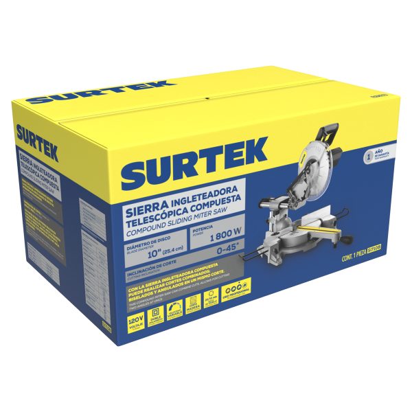 SI710B - Sierra de inglete telescópica 10" 1800 W Surtek