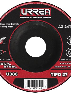 U386.jpg U386 - Disco abrasivo tipo 27 para metal 4-1/2" x 1/4" Urrea