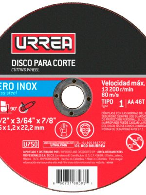 U750.jpg U750 - Disco abrasivo tipo 1 para acero inoxidable 4-1/2" x 3/64" Urrea