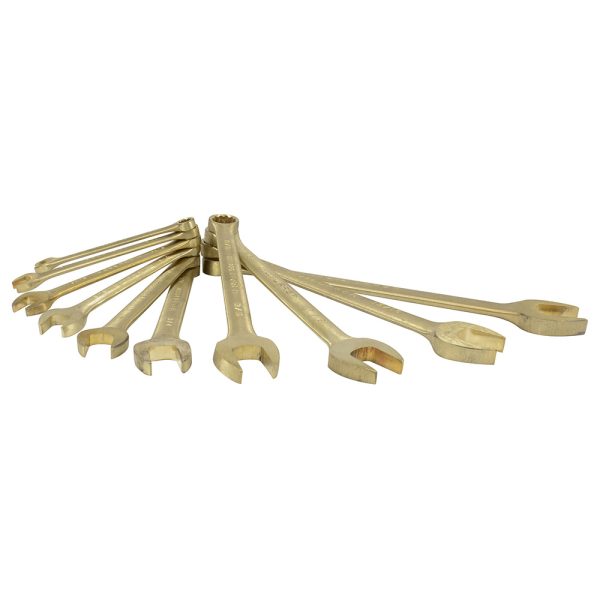UH1200G.jpg UH1200G - Juego de llaves combinadas de bronce-aluminio antichispa en pulgadas, 12 puntas, 10 piezas Urrea