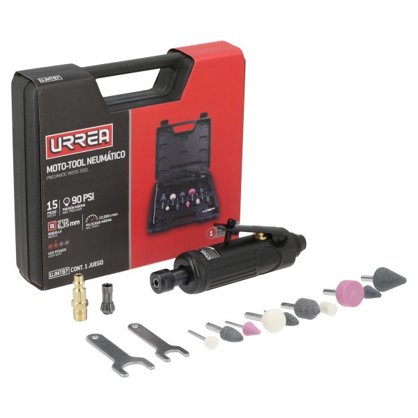 UJMT87 - Juego de moto-tool neumático recto con accesorios, 15 piezas Urrea