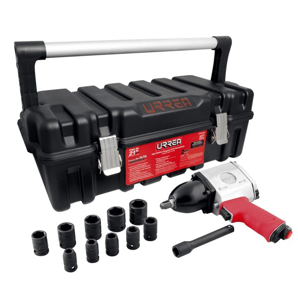 UP734HKM - Juego de pistola de impacto neumática cuadro de 1/2" y accesorios métricos, 13 piezas Urrea
