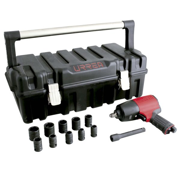 UPC731K - Juego de pistola de impacto neumática cuadro de 1/2" y accesorios en pulgada 13 piezas Urrea